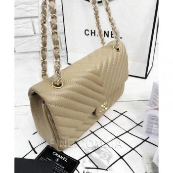 Женская сумка Chanel Chevron Flap Beige (9750) реплика