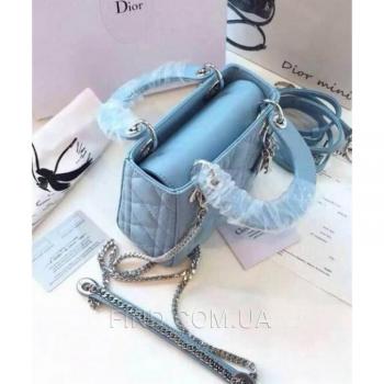Женская сумка Lady Dior Mini With Chain Pale Blue (2268) реплика