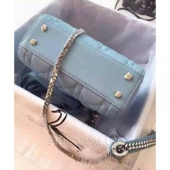 Женская сумка Lady Dior Mini With Chain Pale Blue (2268) реплика