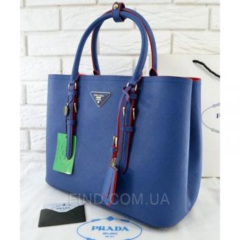 Женская сумка Prada Cuir Double Bag Royal Blue (6925) реплика