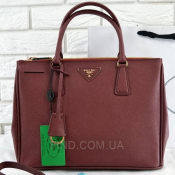 Женская сумка Prada Saffiano Lux Tote Bag Burgundy (6875) реплика