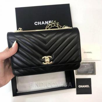 Женская сумка Chanel Chevron Trendy CC WOC Black (9780) реплика