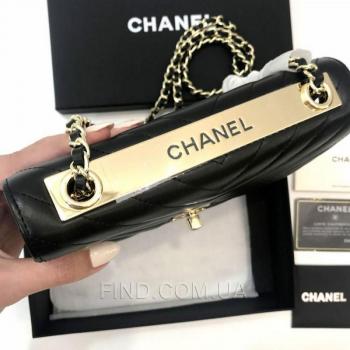 Женская сумка Chanel Chevron Trendy CC WOC Black (9780) реплика