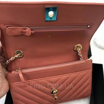Женская сумка Chanel Chevron Trendy CC WOC Coral (9779) реплика