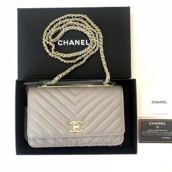 Женская сумка Chanel Chevron Trendy CC WOC Grey (9777) реплика