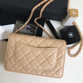 Женская сумка Chanel WOC Wallet On Chain Biege (9771) реплика