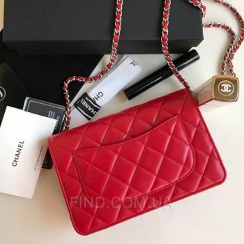 Женская сумка Chanel WOC Wallet On Chain Red (9770) реплика