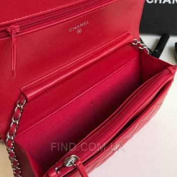 Женская сумка Chanel WOC Wallet On Chain Red (9770) реплика
