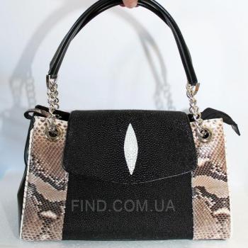 Женская сумка из натуральной кожи ската и питона (STH 380 PT Black/Natural)