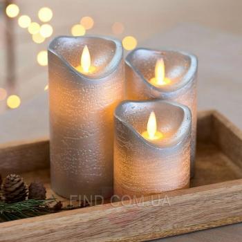Светодиодные led свечи с имитацией пламени Tenna Silver (набор 3 шт.)