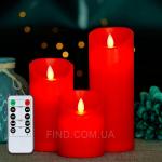 Светодиодные свечи с имитацией пламени и пультом ДУ, Red (набор 3 шт.)